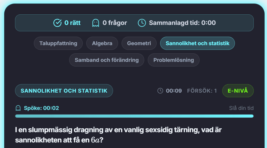 Ghost Mode i MatteMästaren – spöke och Slå din tid, sannolikhetsfråga