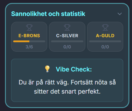 Vibe check per område i MatteMästaren – E-BRONS, C-SILVER, A-GULD och tips
